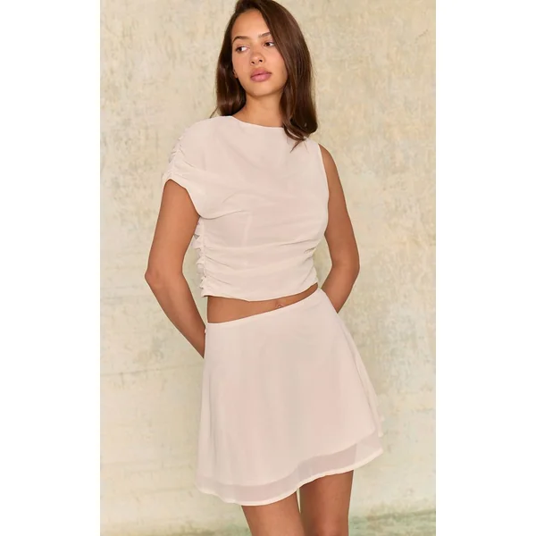 Crème Haut Asymétrique En Mousseline Ensemble Coordonné