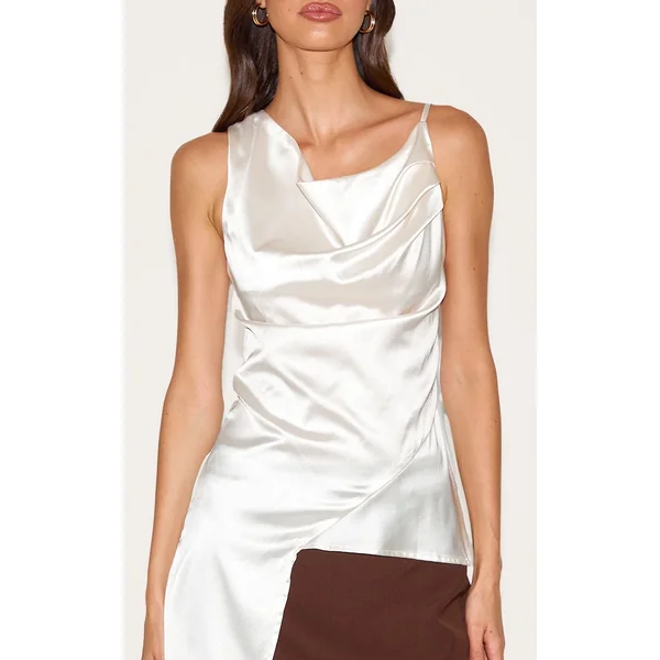Crème Haut Asymétrique En Satin