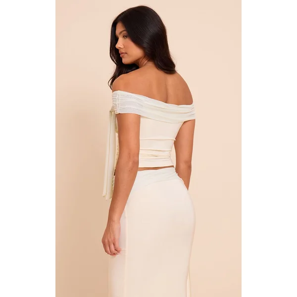 Crème Haut Bardot Noué En Double Slinky