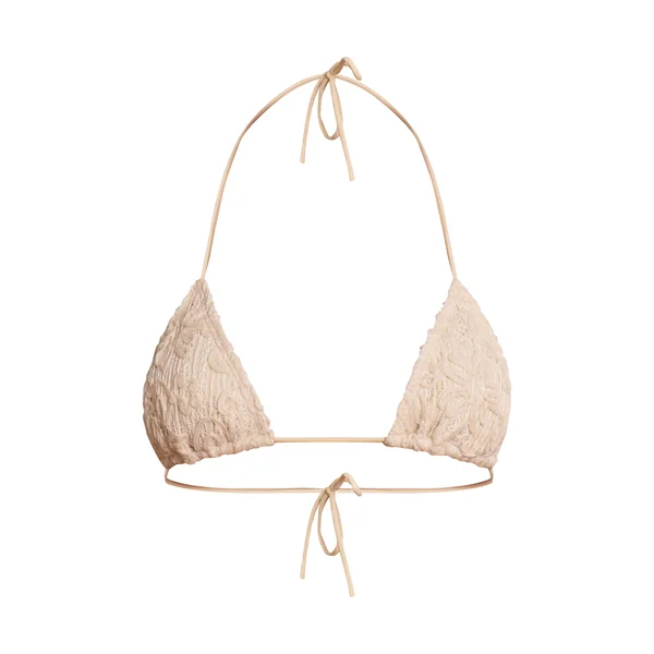 Crème Haut De Bikini Triangle Brodé De Fleurs