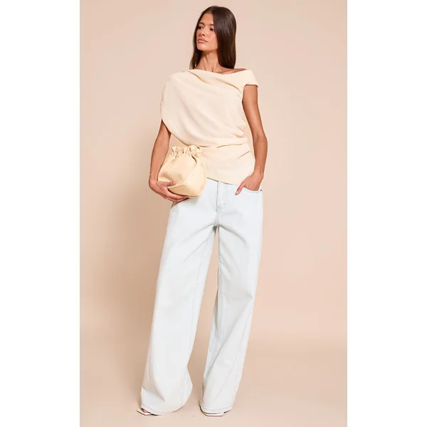 Crème Haut Long Drapé Asymétrique En Mousseline