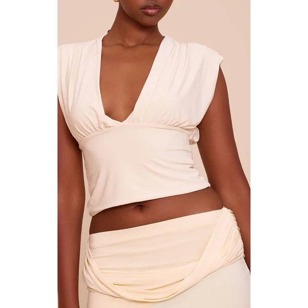 Crème Haut Long Drapé Plongeant À Double Couche Slinky Doré