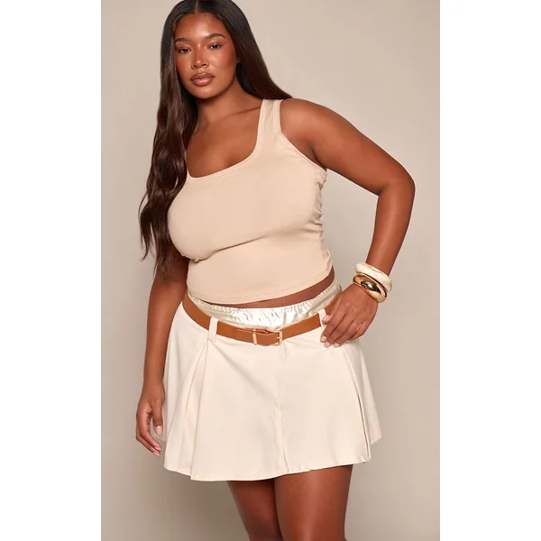 Crème Jupe Courte Ajustée Grande Taille Avec Double Ceinture Et Ceinturon