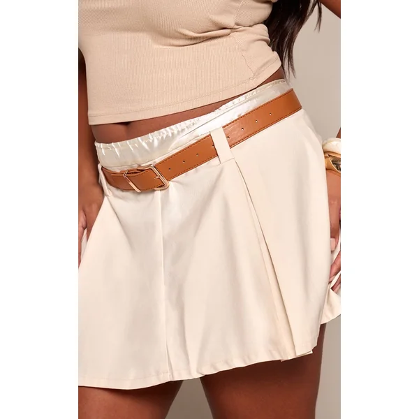 Crème Jupe Courte Ajustée Grande Taille Avec Double Ceinture Et Ceinturon