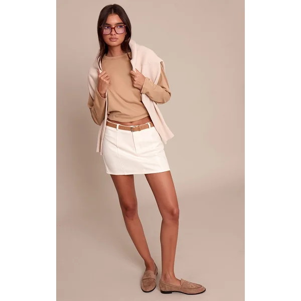 Crème Jupe Mini Ceinturée