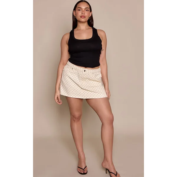 Crème Jupe Mini En Jean Classique À Pois Taille Mi-haute Grande Taille