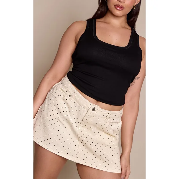 Crème Jupe Mini En Jean Classique À Pois Taille Mi-haute Grande Taille