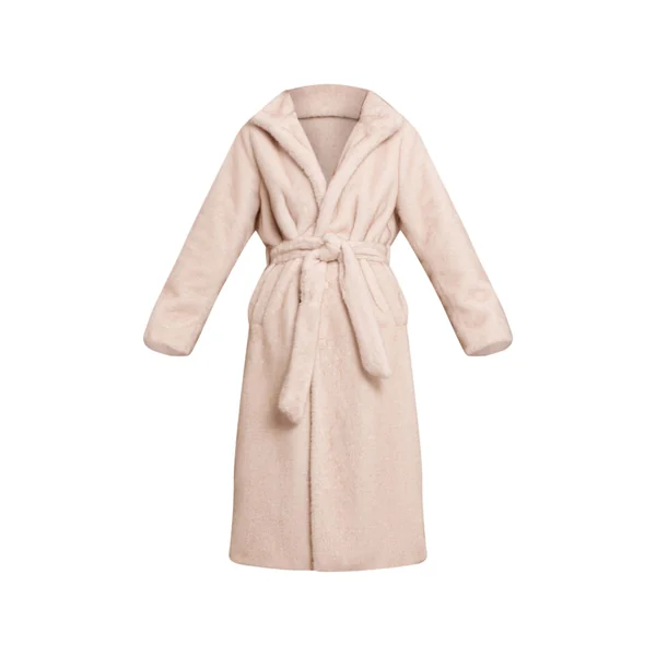 Crème Manteau Long Col Montant En Synthétique