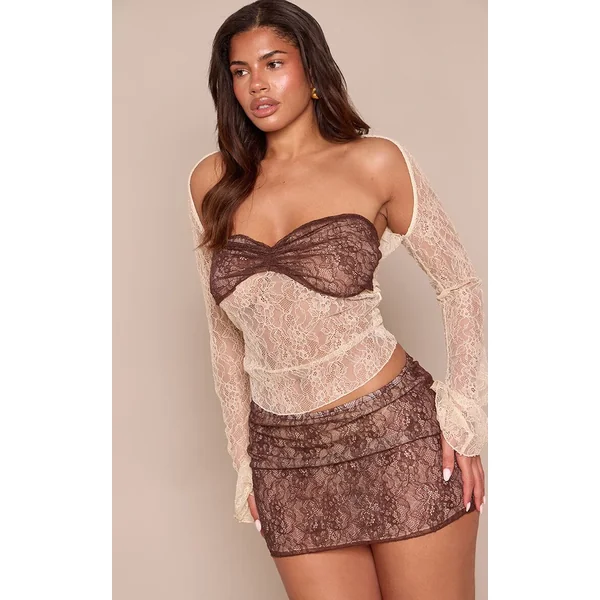 Crème Mini-jupe En Dentelle Mixte Crème Et Chocolat Shape