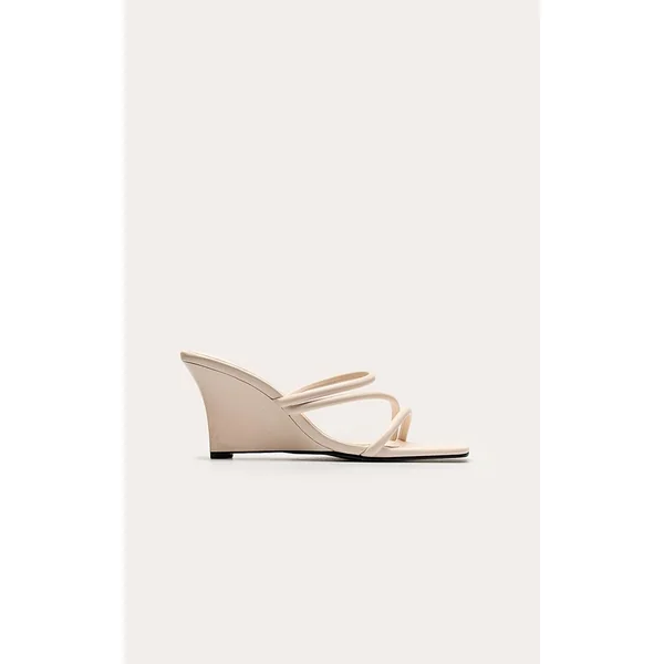 Crème Mule Compensée À Brides En Synthétiquecuir