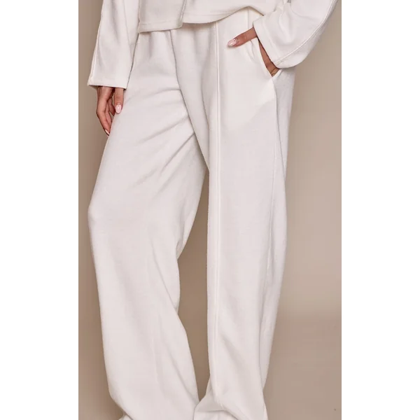 Crème Pantalon De Jogging Droit En Maille Côtelée Douce