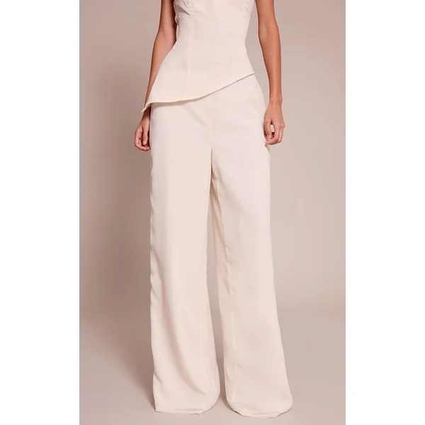 Crème Pantalon Droit En Mousseline