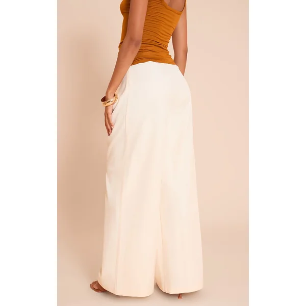 Crème Pantalon Large Ajusté En Tissu Tissé Avec Détail Plissé