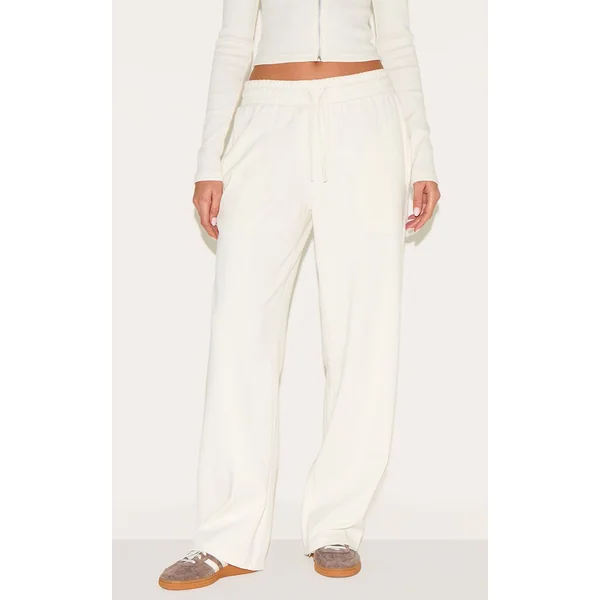 Crème Pantalon Large Côtelé Taille Basse