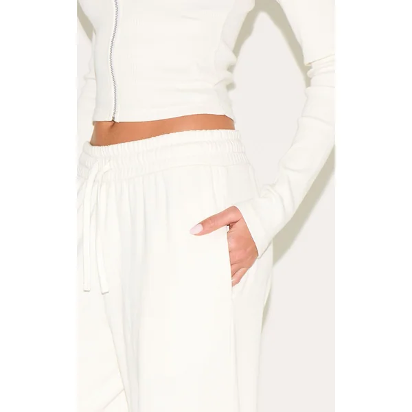Crème Pantalon Large Côtelé Taille Basse