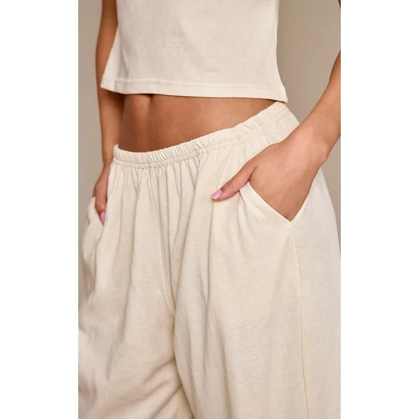 Crème Pantalon Large Décontracté À Texture Douce Et Jambe Ample