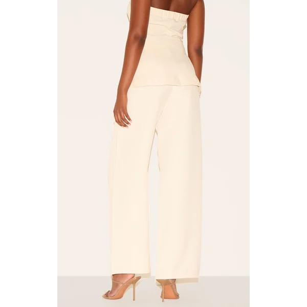 Crème Pantalon Large Tailleur Tissé Haut De Gamme Taille Haute