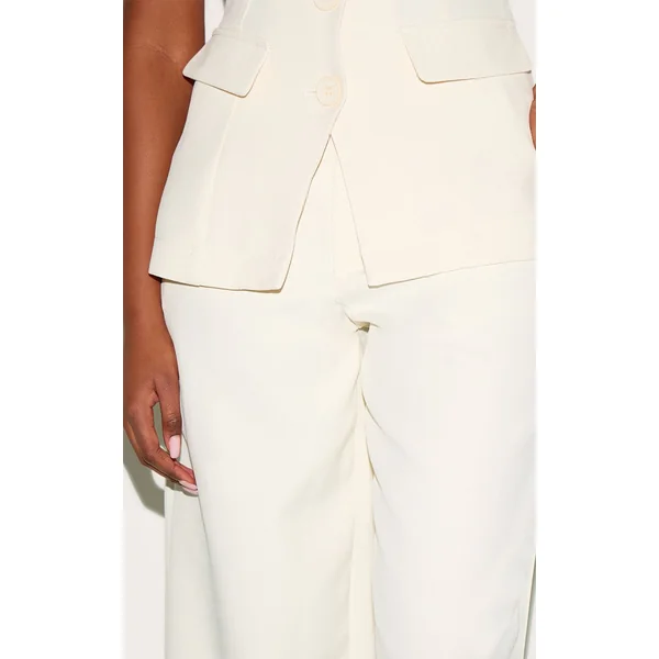Crème Pantalon Large Tailleur Tissé Haut De Gamme Taille Haute