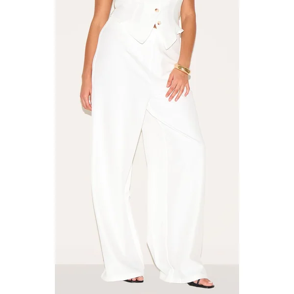 Crème Pantalon Large Tissé Ajusté Grande Taille