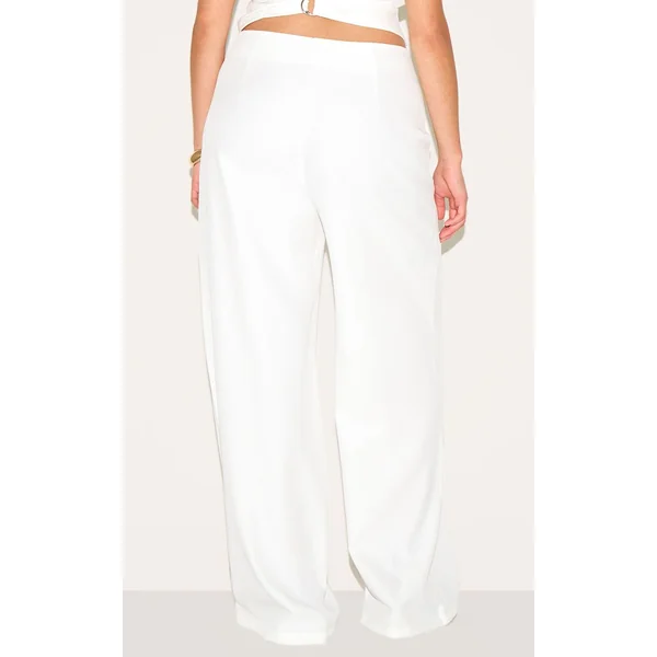 Crème Pantalon Large Tissé Ajusté Grande Taille