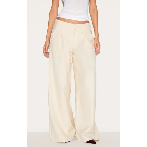 Crème Pantalon Large Tissé À Double Pli