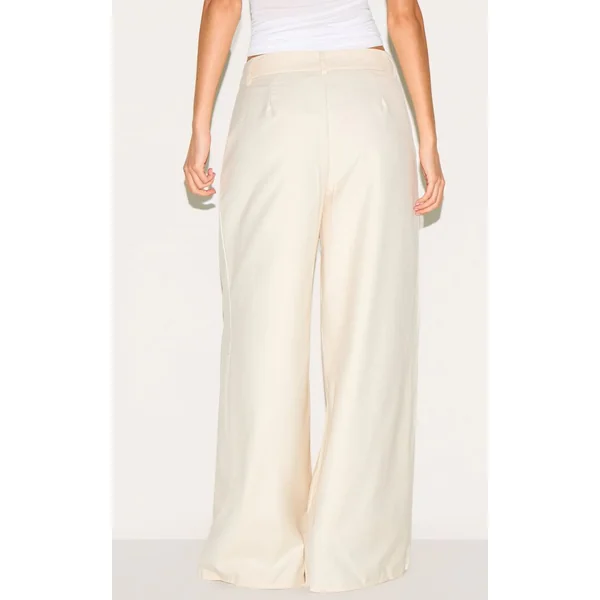 Crème Pantalon Large Tissé À Double Pli