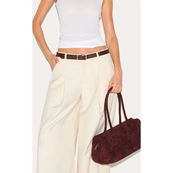 Crème Pantalon Large Tissé À Double Pli