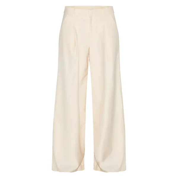 Crème Pantalon Large Tissé À Double Pli