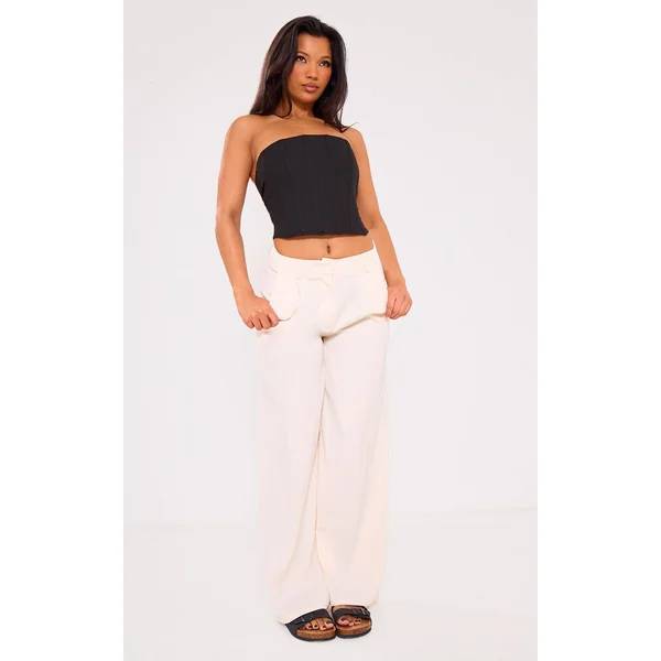 Crème Pantalon Tailleur Droit Haut De Gamme À Pinces