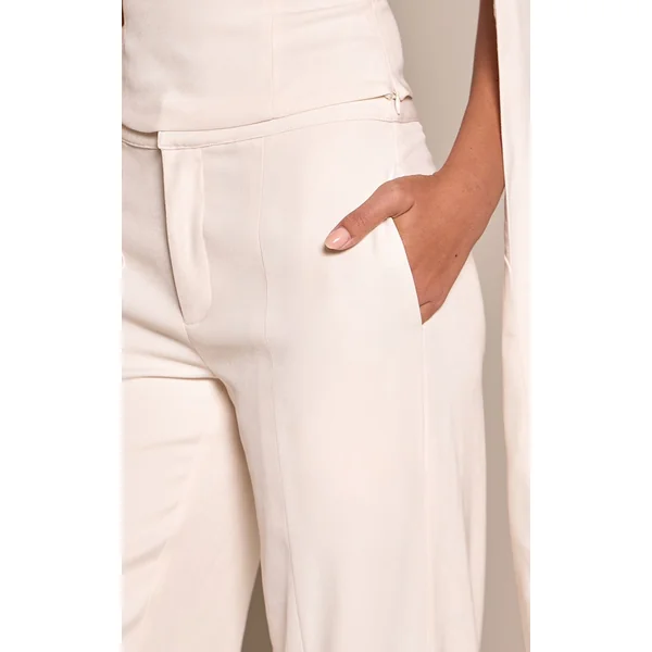 Crème Pantalon Tailleur Tissé Avec Détails De Coutures