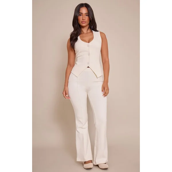 Crème Pantalon Évasé Petite Avec Détail De Couture Entrelacée