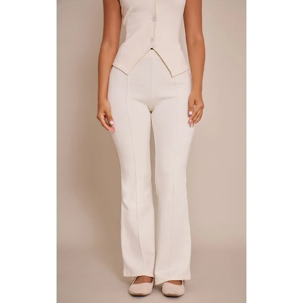 Crème Pantalon Évasé Petite Avec Détail De Couture Entrelacée