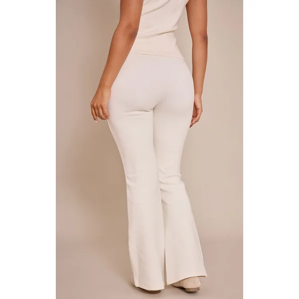 Crème Pantalon Évasé Petite Avec Détail De Couture Entrelacée