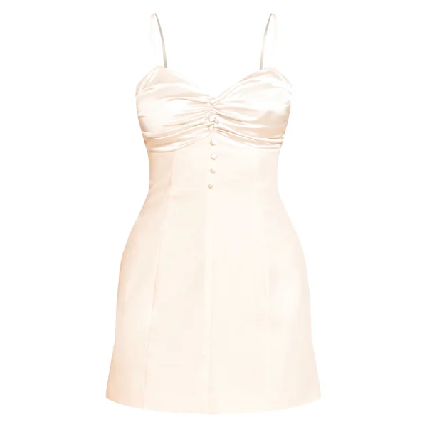 Crème Robe Droite Courte En Satin Avec Détail Poitrine