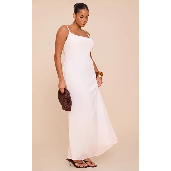 Crème Robe Longue Grande Taille En Mousseline À Fines Bretelles