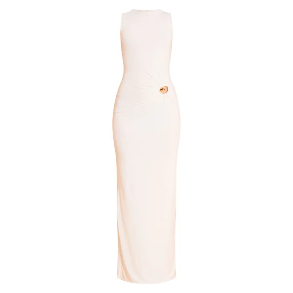 Crème Robe Longue Moulante Sans Manches En Tissu Slinky Avec Finitions Dorées