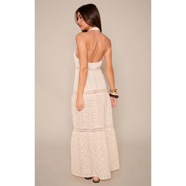 Crème Robe Longue Texturée À Col Licou