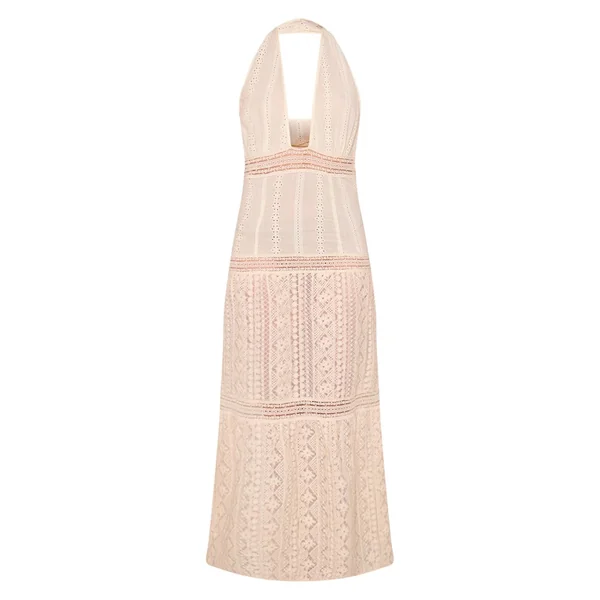 Crème Robe Longue Texturée À Col Licou