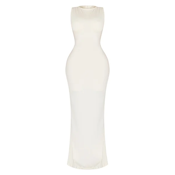 Crème Robe Maxi Moulante À Encolure Bateau Avec Gaine Sculptante Intégrée Shape