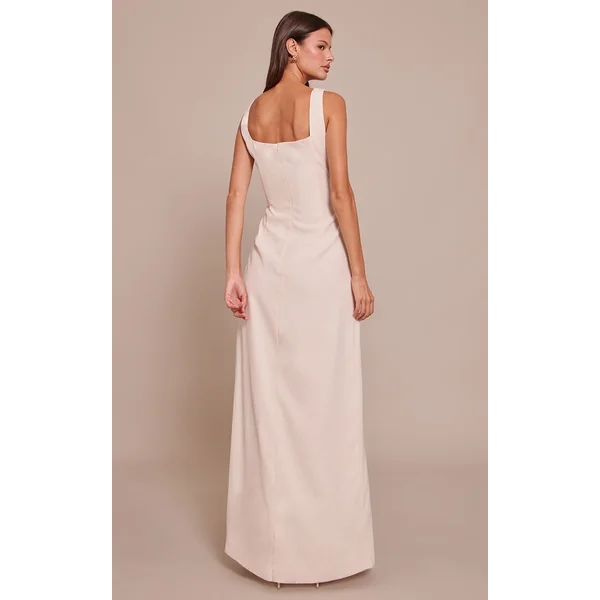 Crème Robe Midaxi Tissée À Encolure Dégagée