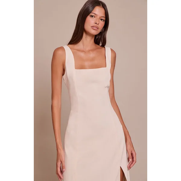 Crème Robe Midaxi Tissée À Encolure Dégagée