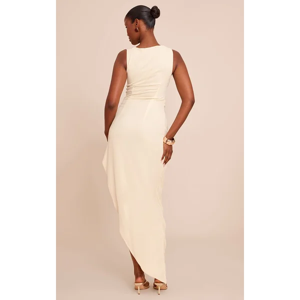 Crème Robe Midi En Mousseline À Col Bénitier Et Fronces