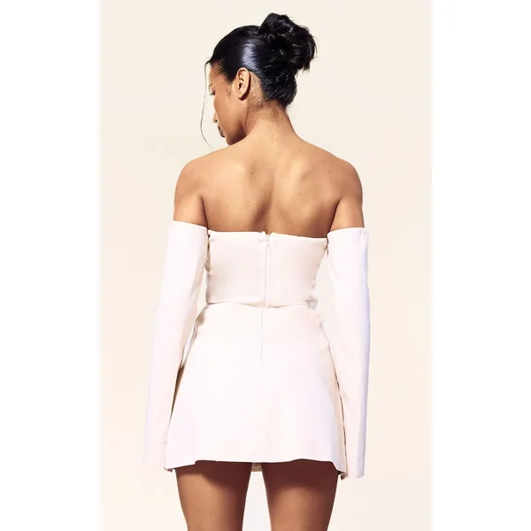 Crème Robe Mini Ajustée Évasée Plt Label Avec Détail Buste