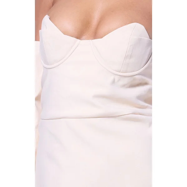 Crème Robe Mini Ajustée Évasée Plt Label Avec Détail Buste