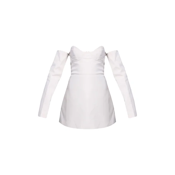 Crème Robe Mini Ajustée Évasée Plt Label Avec Détail Buste