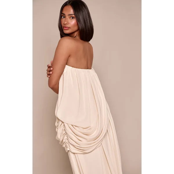 Crème Robe Mini Bandeau Drapée Avec Superposition Petite