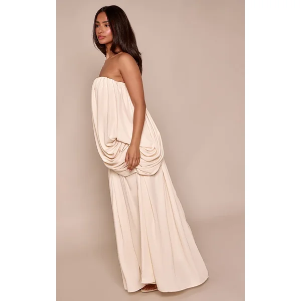 Crème Robe Mini Bandeau Drapée Avec Superposition Petite