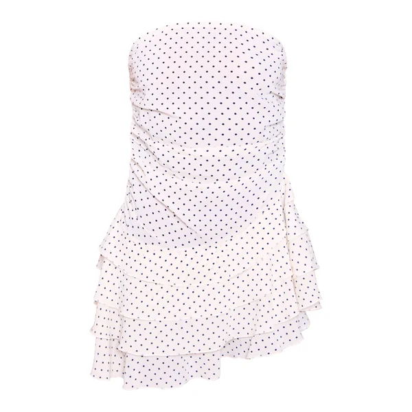 Crème Robe Mini Bandeau À Pois Avec Détails Froncés Et Ourlet À Volants