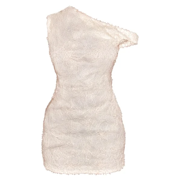 Crème Robe Mini Droite Sans Manches Asymétrique Texturée