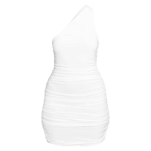 Crème Robe Mini Moulante À Une Épaule En Tissu Doux Froncé